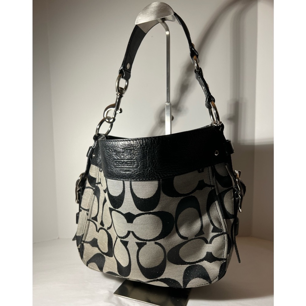 Vintage Coach ZOE Signature Black/Gray Jacquard Leather Shoulder Bag 12657